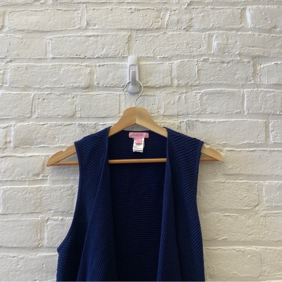 ⭐️ 2 for $25 • Lilly Pulitzer || Fringe Sweater Vest Navy Blue Medium - Picture 2 of 7